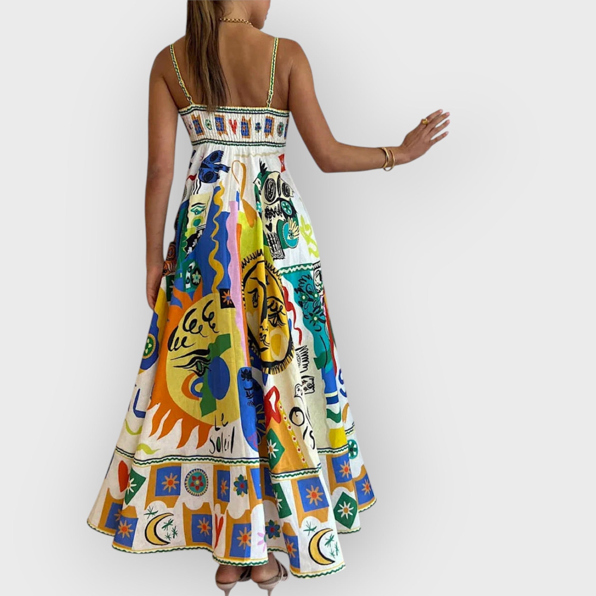 ISLA – CHIC GEOMETRIC GRAFFITI PRINT SLIP DRESS