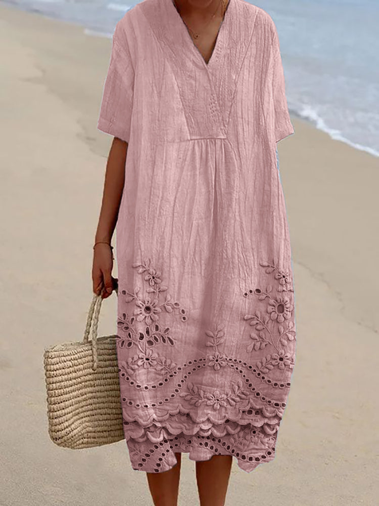ORIANA – COTTAGE FLORAL EMBROIDERED LACE HEM DRESS