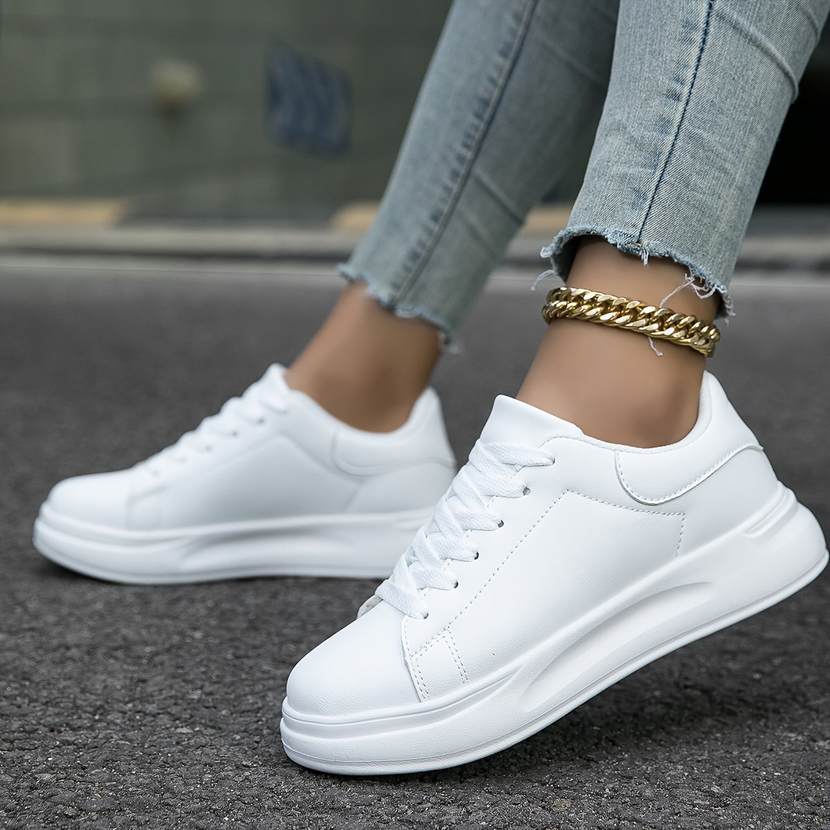 Fashion Glam | Clean White Leather Sneakers for Women, White