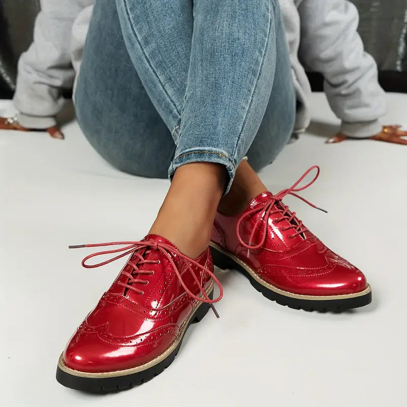 Fashion Glam | Patent Leather Oxford Shoes With Chunky Sole For Women