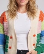 Ladies Short-Cut Double-Breasted Cardigan with Structured Intarsia Fashion Glam