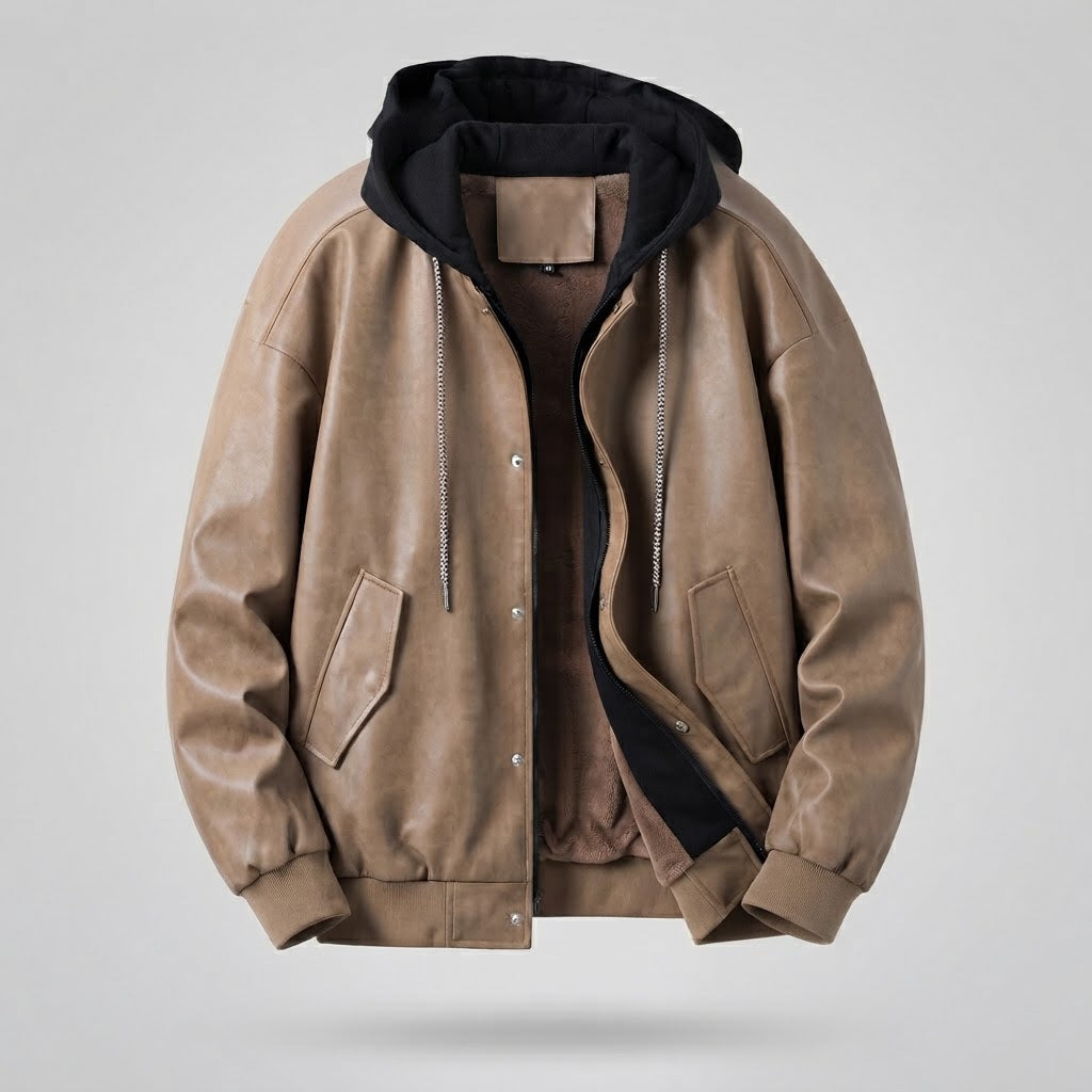 Men's Fashion Faux Leather Jacket with Hood Fashion Glam