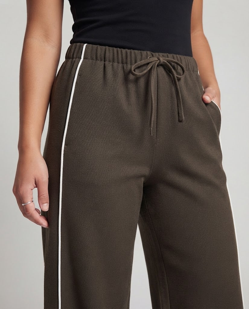 Women Wide Lounge Pants with Drawstring and Side Contrast Stripes Fashion Glam
