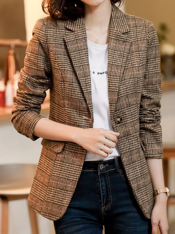 Fashion Glam | Checked Blazer With Lapel And One Button