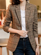 Fashion Glam | Checked Blazer With Lapel And One Button