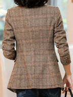 Fashion Glam | Checked Blazer With Lapel And One Button