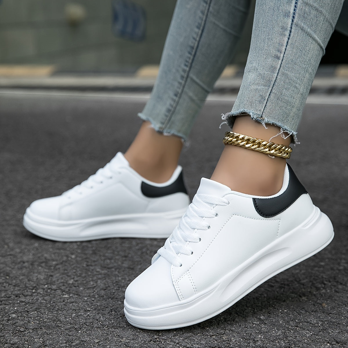 Fashion Glam | Clean White Leather Sneakers for Women, White