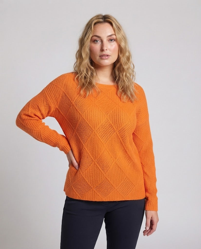 Women's fine-knit pullover in mohair look with diamond-patterned structure and casual oversized fit Fashion Glam