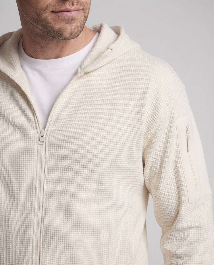 Men's Hooded Functional Jacket made of structured waffle fabric with zipper Fashion Glam