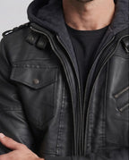 Men's casual faux leather jacket with hood Fashion Glam