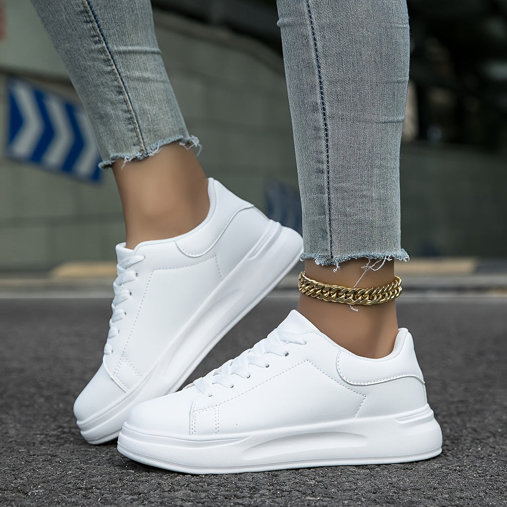 Fashion Glam | Clean White Leather Sneakers for Women, White