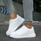 Fashion Glam | Clean White Leather Sneakers for Women, White