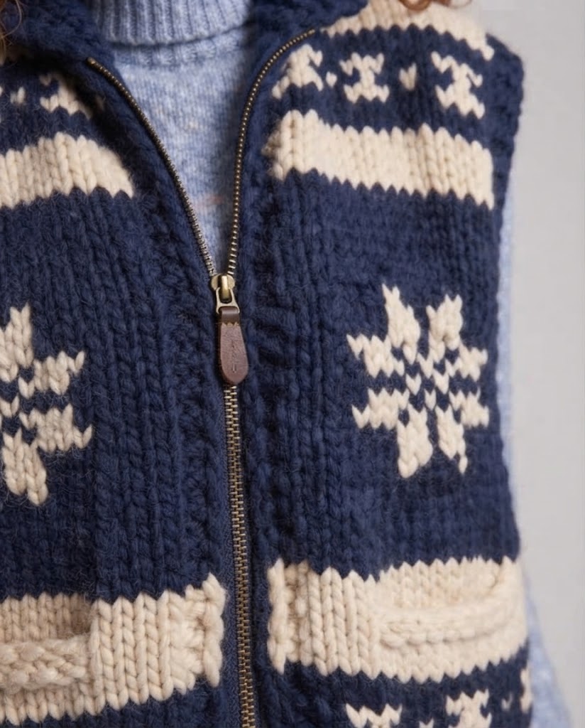 Women's Chunky Knit Norwegian Vest with Stand-Up Collar and Patch Pockets Fashion Glam