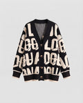 Women's chunky knit cardigan in lettering jacquard with oversized fit and V-neck Fashion Glam