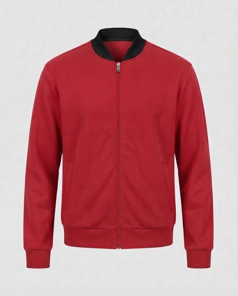 Men's Cotton-Mix Bomber Sweat Jacket with Full Zip and Side Pockets Fashion Glam
