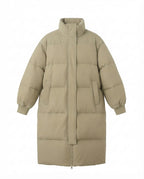 Women's longer noise-reducing thermo quilted coat with ergonomic stand collar and shoulder flaps detail