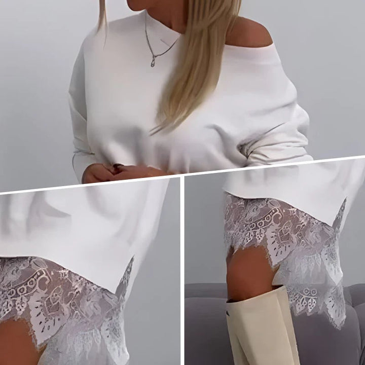 SOLENE – LACE TRIM SLIT LOOSE MIDI SKIRT