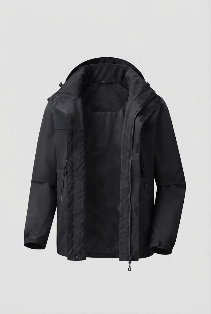 Men's two-layer softshell outdoor jacket with removable fleece inner jacket and hood Fashion Glam