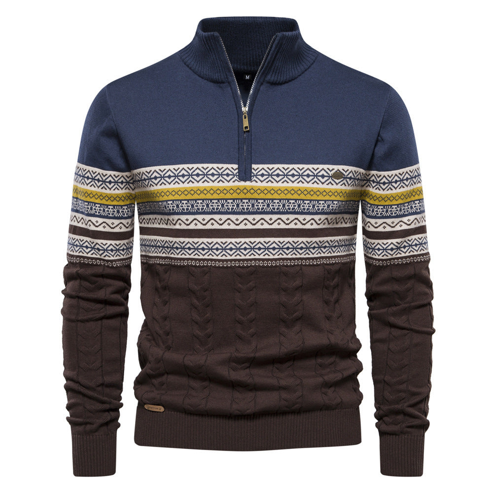 Modern men's knit sweater with stand-up collar