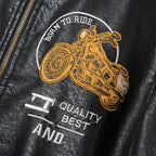 Men's Faux Leather Bomber Jacket in Aviator Style with Motorcycle Embroidery, Shoulder Epaulettes, and Flap Pockets Fashion Glam