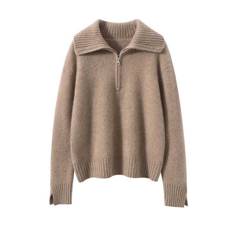 Women's cashmere pullover with zipper