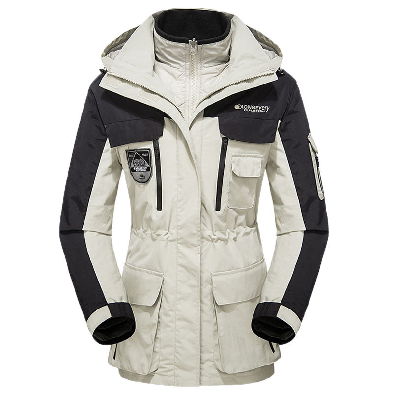 Men's waterproof breathable three-piece outdoor expedition jacket with hood and multifunction pockets Fashion Glam