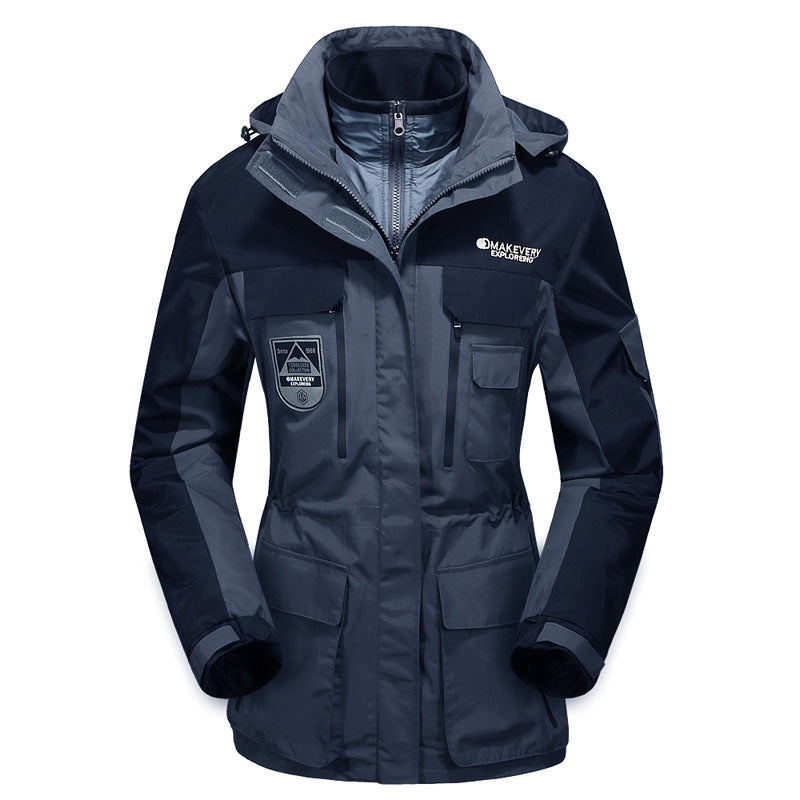 Men's waterproof breathable three-piece outdoor expedition jacket with hood and multifunction pockets Fashion Glam