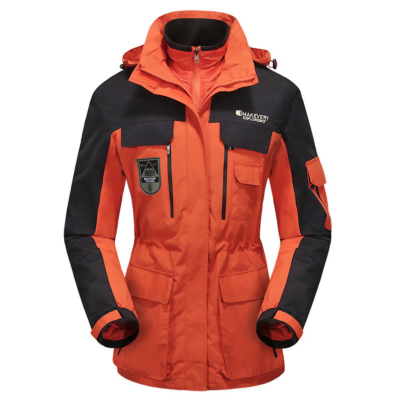 Men's waterproof breathable three-piece outdoor expedition jacket with hood and multifunction pockets Fashion Glam