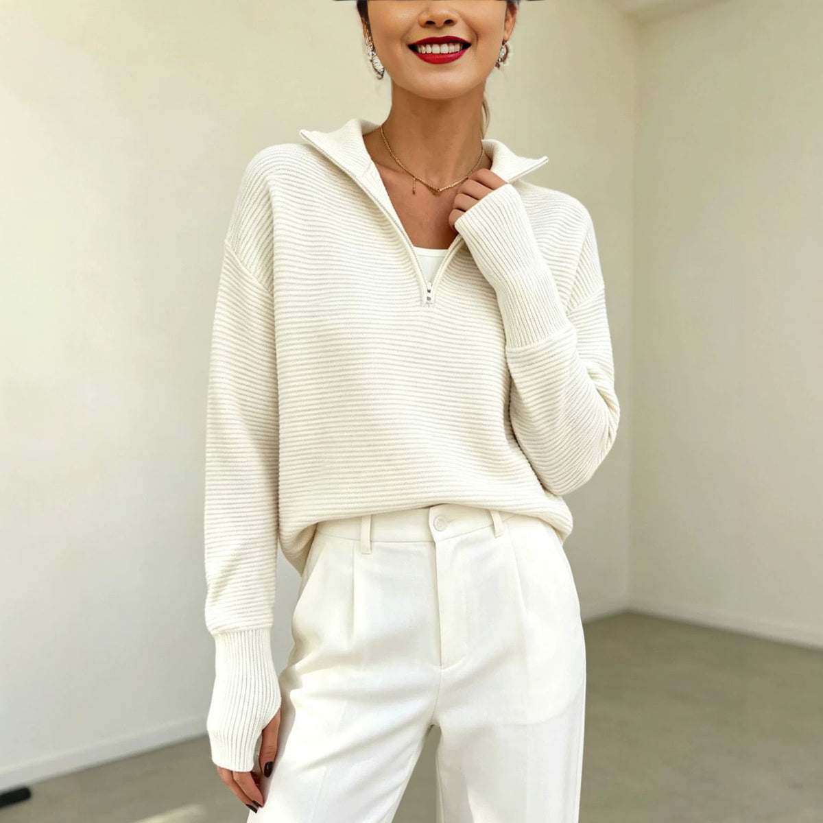 Women's Knit Sweater with Zipper