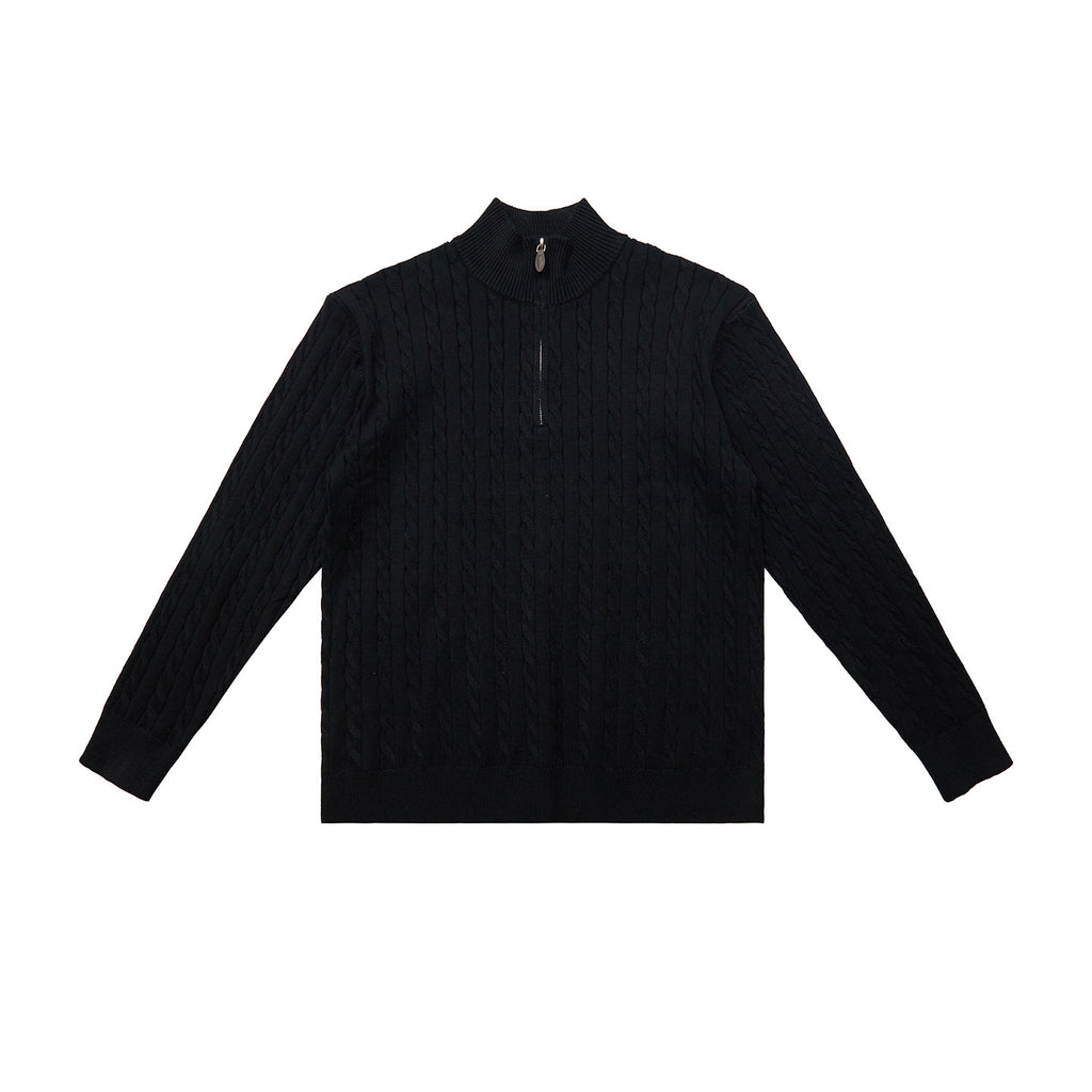 Classic knitted sweater with cable pattern and zipper