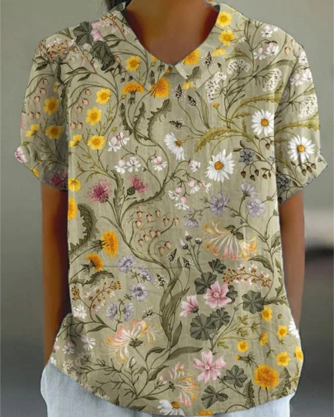 Beatrix  Retro Floral Cotton-Linen Shirt
