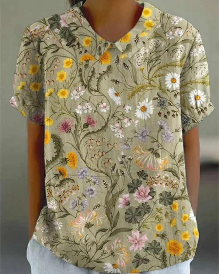 Beatrix  Retro Floral Cotton-Linen Shirt