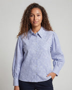 Women's Long Sleeve Poplin Blouse with Volume Sleeves and Lace Collar Fashion Glam