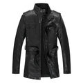 Men's leather jacket with teddy lining, waist belt, and stand-up collar Fashion Glam