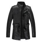 Men's leather jacket with teddy lining, waist belt, and stand-up collar Fashion Glam