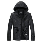 Men's leather jacket with hood and teddy lining, multifunctional utility biker jacket Fashion Glam