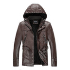 Men's leather jacket with hood and teddy lining, multifunctional utility biker jacket Fashion Glam