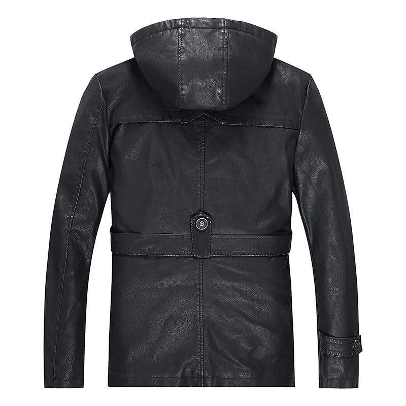 Men's leather jacket with hood and teddy lining, multifunctional utility biker jacket Fashion Glam