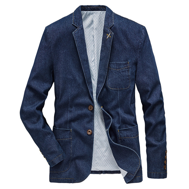 Men's denim blazer with casual cut, patch pockets, and fine lining Fashion Glam