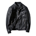Men's Biker Leather Jacket in Slim Fit with Stand-Up Collar and Quilted Shoulder Area Fashion Glam