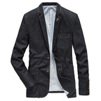 Men's denim blazer with casual cut, patch pockets, and fine lining Fashion Glam
