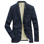 Men's denim blazer with casual cut, patch pockets, and fine lining Fashion Glam