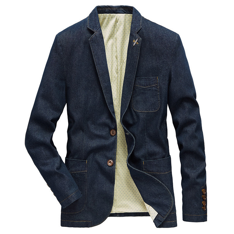 Men's denim blazer with casual cut, patch pockets, and fine lining Fashion Glam