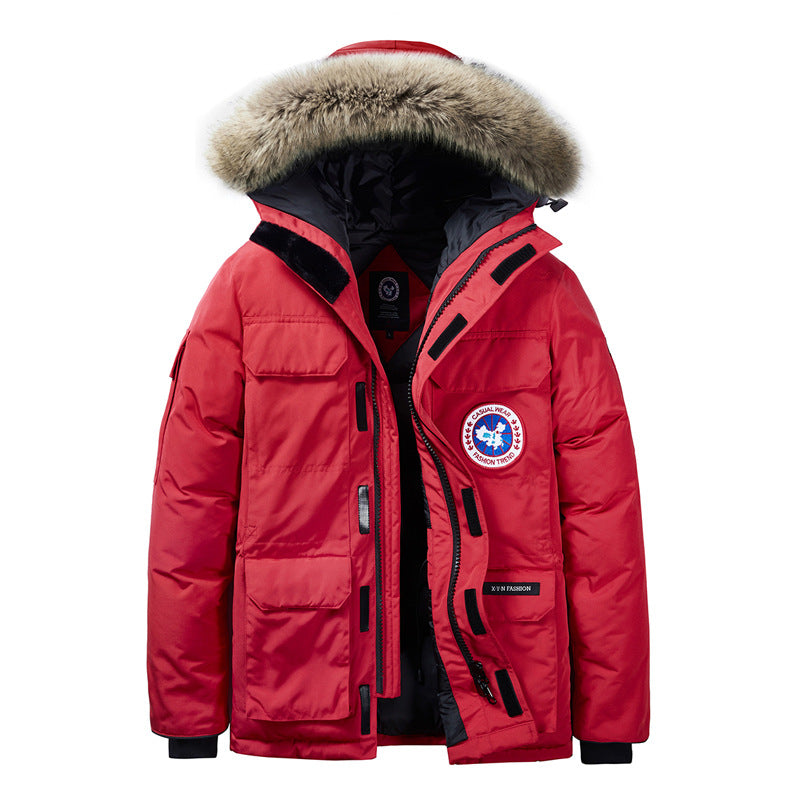 Men's Padded Winter Parka with Hood and Removable Fur Collar Fashion Glam