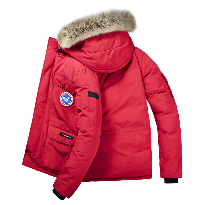 Men's Padded Winter Parka with Hood and Removable Fur Collar Fashion Glam
