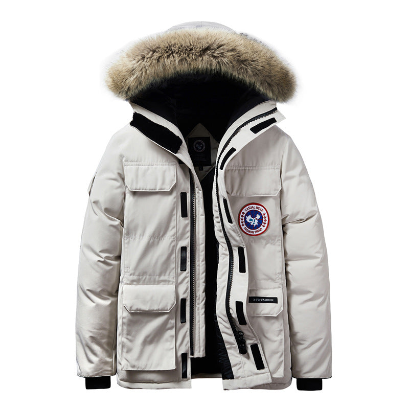 Men's Padded Winter Parka with Hood and Removable Fur Collar Fashion Glam