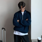 Men's knitted pullover with stand-up collar and half zip