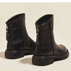 Women's Leather Ankle Boots with Back Zipper and Low Heel