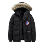 Men's Padded Winter Parka with Hood and Removable Fur Collar Fashion Glam