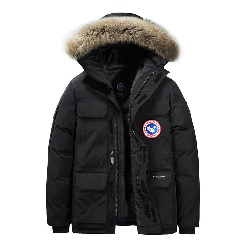 Men's Padded Winter Parka with Hood and Removable Fur Collar Fashion Glam